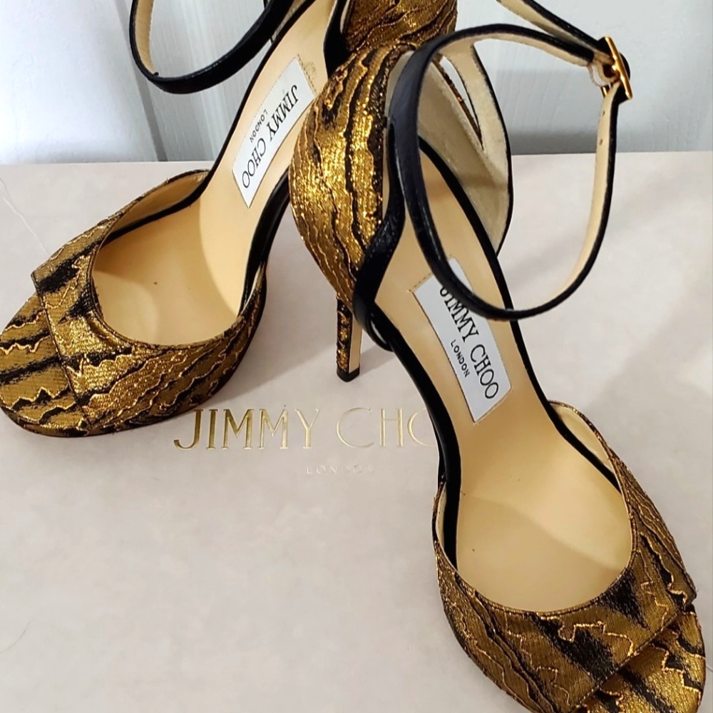 Jimmy Choo Metallic Peep Toe Heels